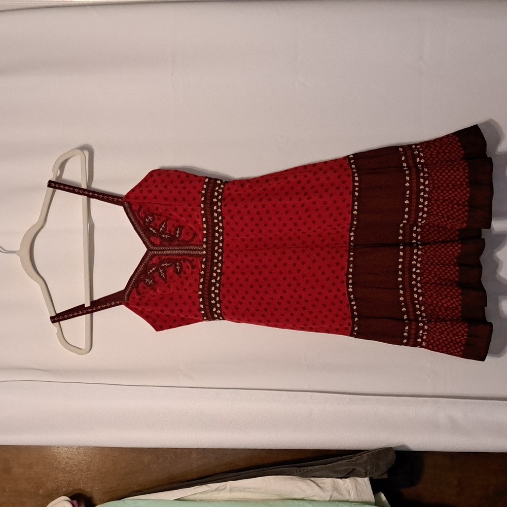 Free People Red and Brown Tiered Mini Dress